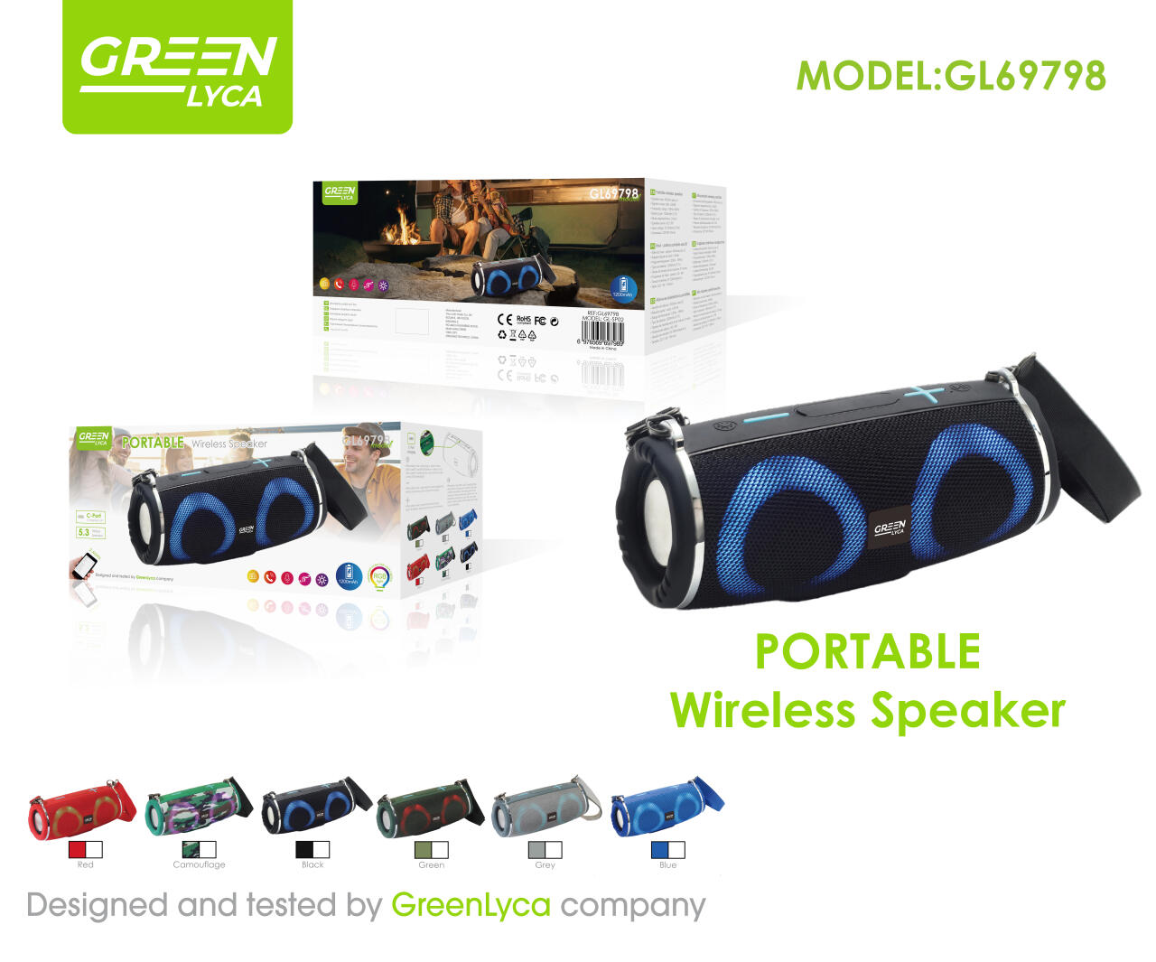 Altavoz Bluetooth 5.3, con graves potentes.potencia 10W, 1200mah, Green Lyca GL69798