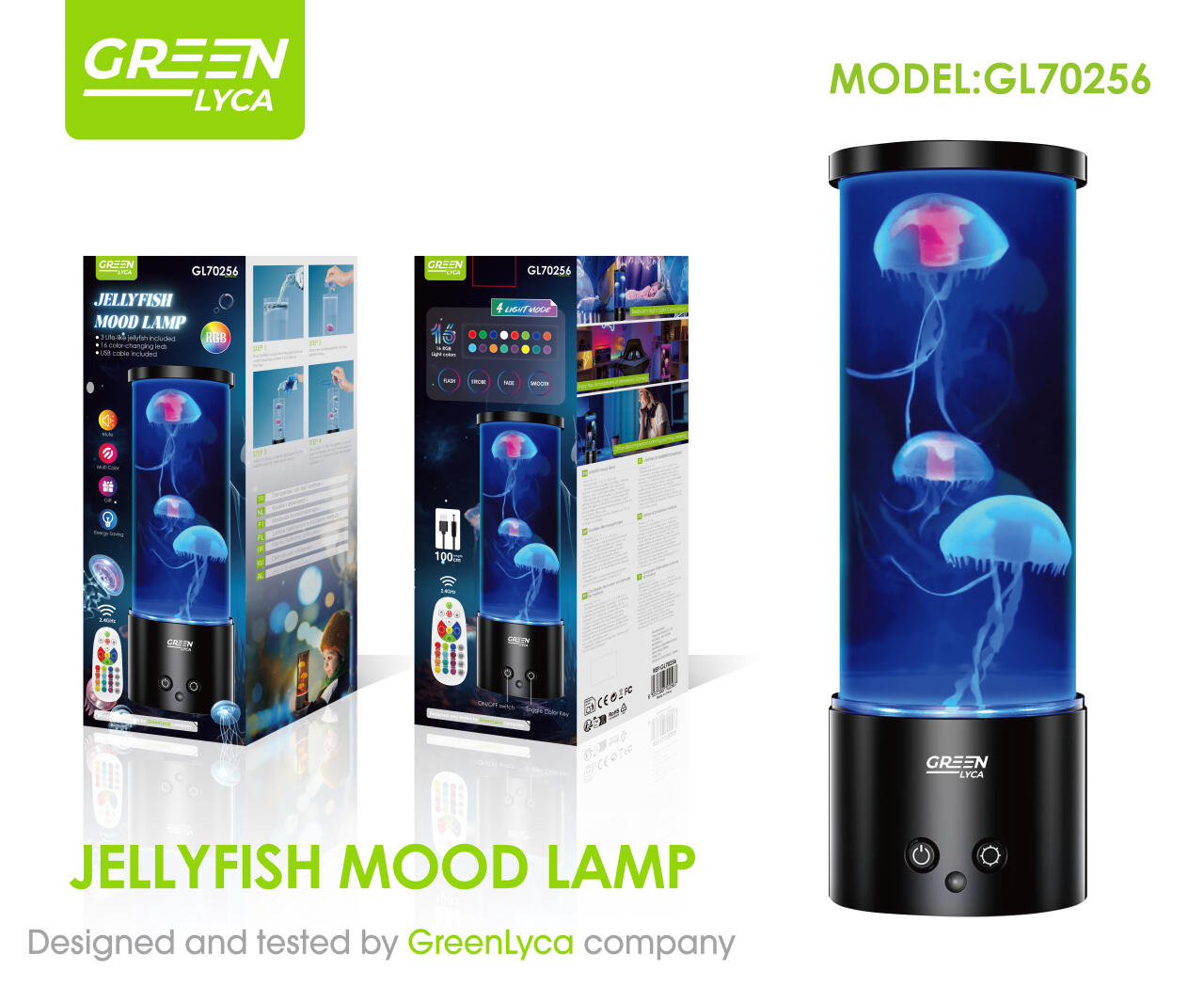 Lámpara ambiental medusa, Luz RGB, Green Lyca