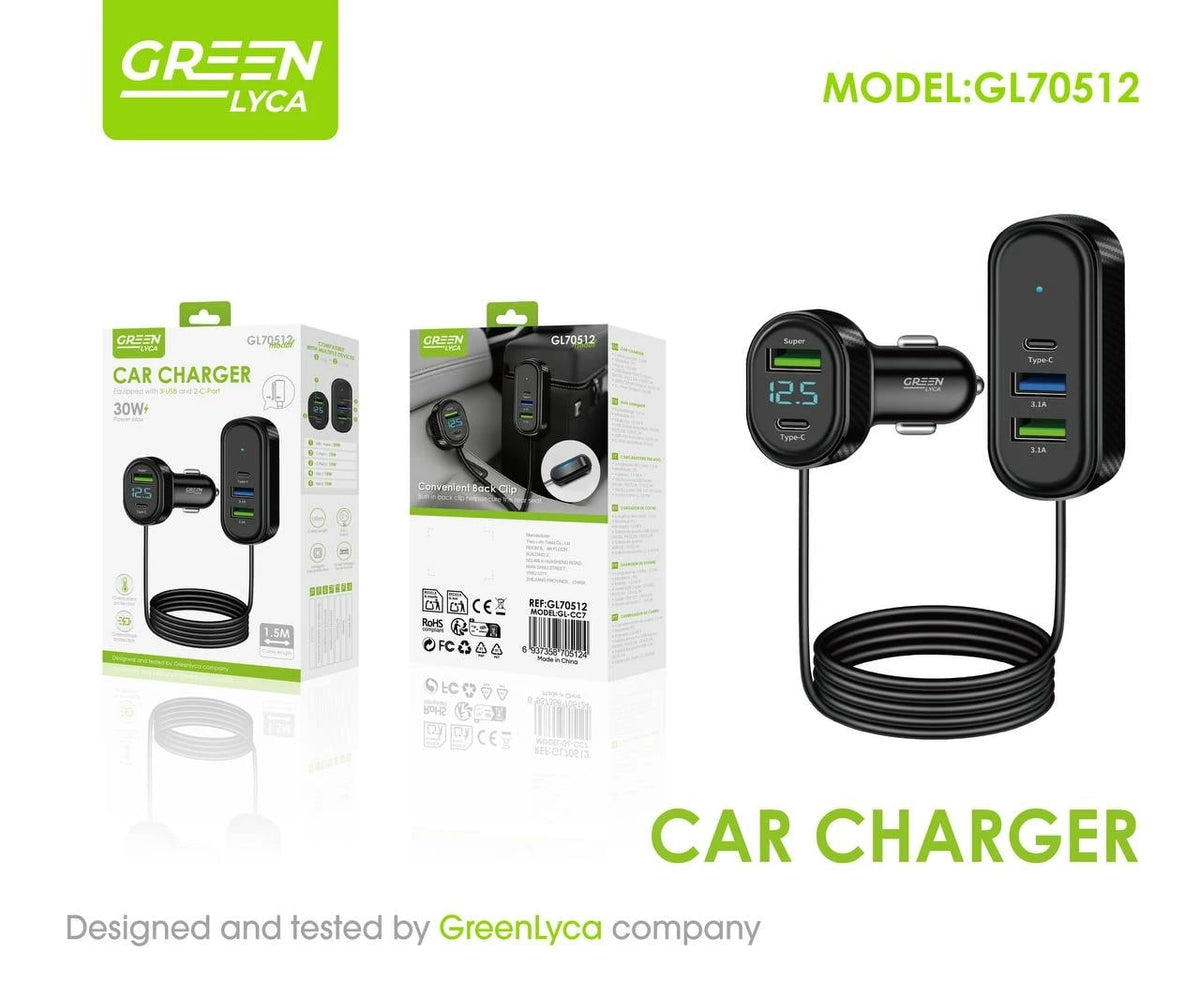 Cargador de Coche Hub 30W Green Lyca GL70512