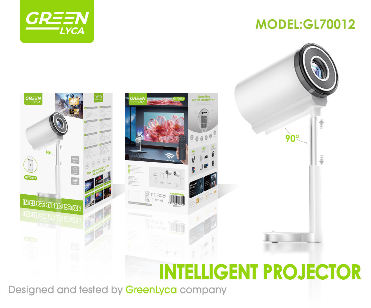 Proyector portátil plegable con imagen HD.