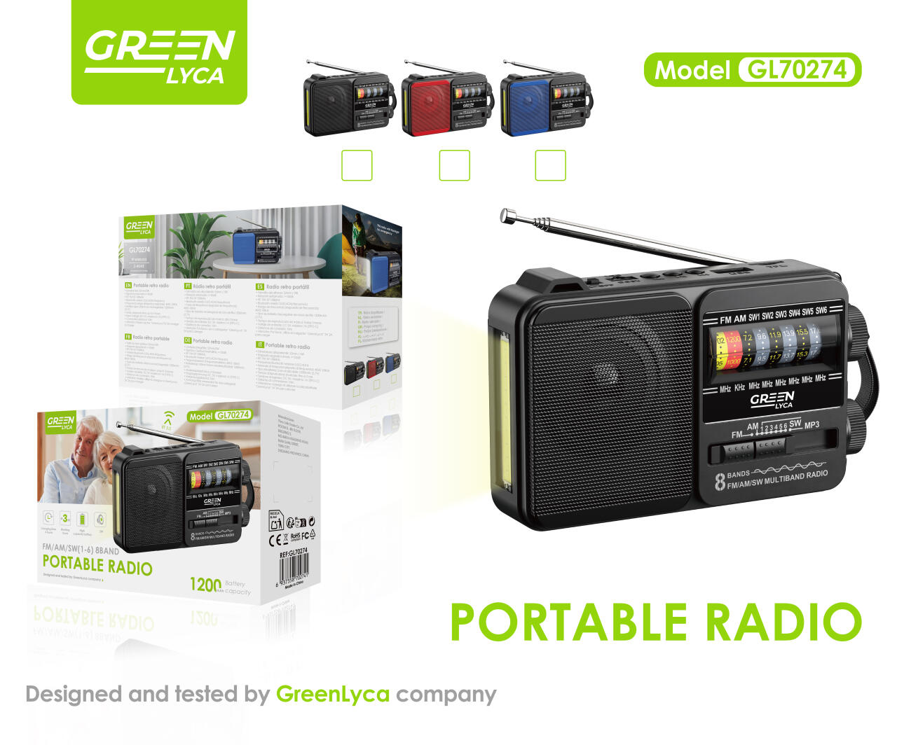 Radio FM/AM/SW, Bluetooth 5, 5W, 1200mah, Green Lyca gl70274