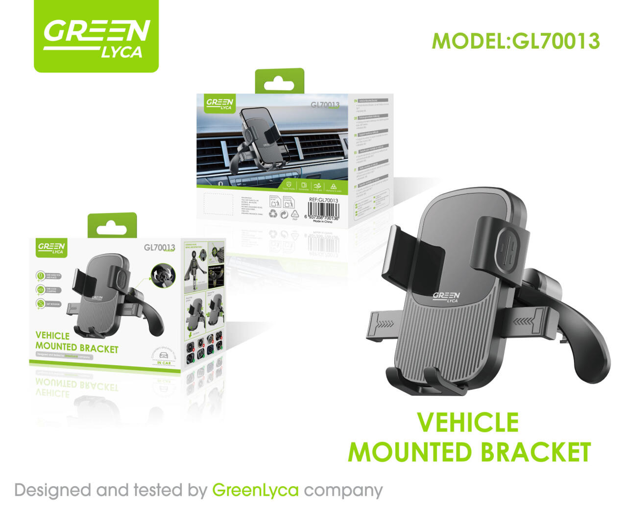 Soporte por ventilación de móvil para coche, rotación de 360°, Green Lyca GL70013