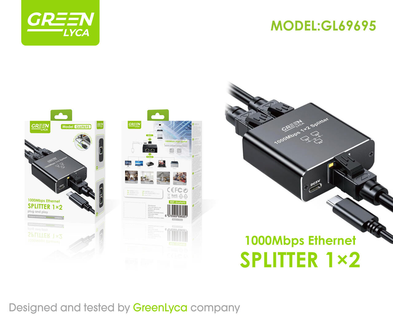 Switch de red 2 puertos Gigabit compacto.
