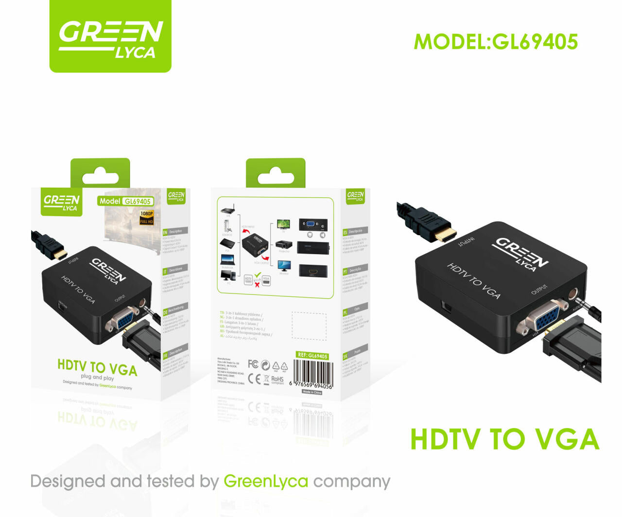 Convertido HDTV A VGA CON AUX 3.5 de audio, Green Lyca GL69405