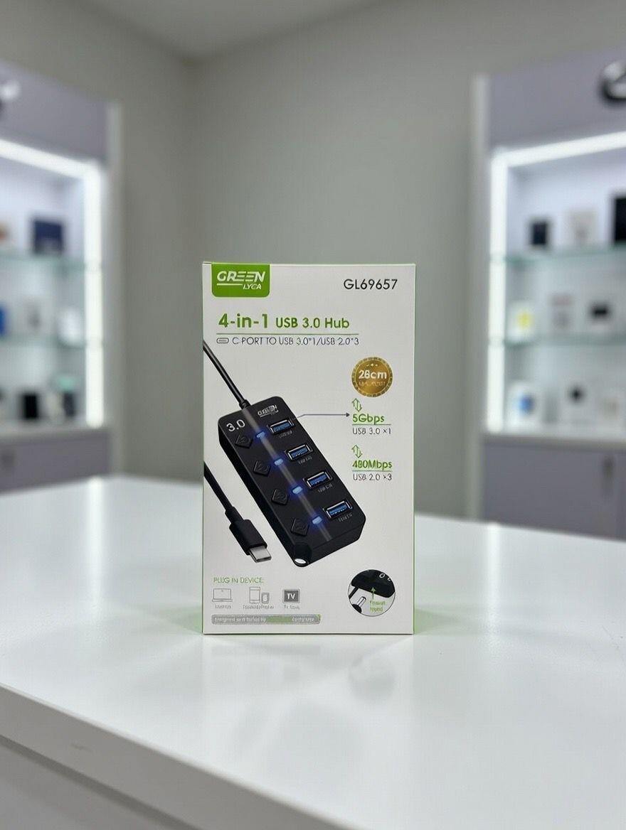 UBS HUB 4 EN 1/ CON INTERRUCTORES ON/OFF, USB 3.0 X 1, UBS 2.0 X 3, Green Lyca gl69657
