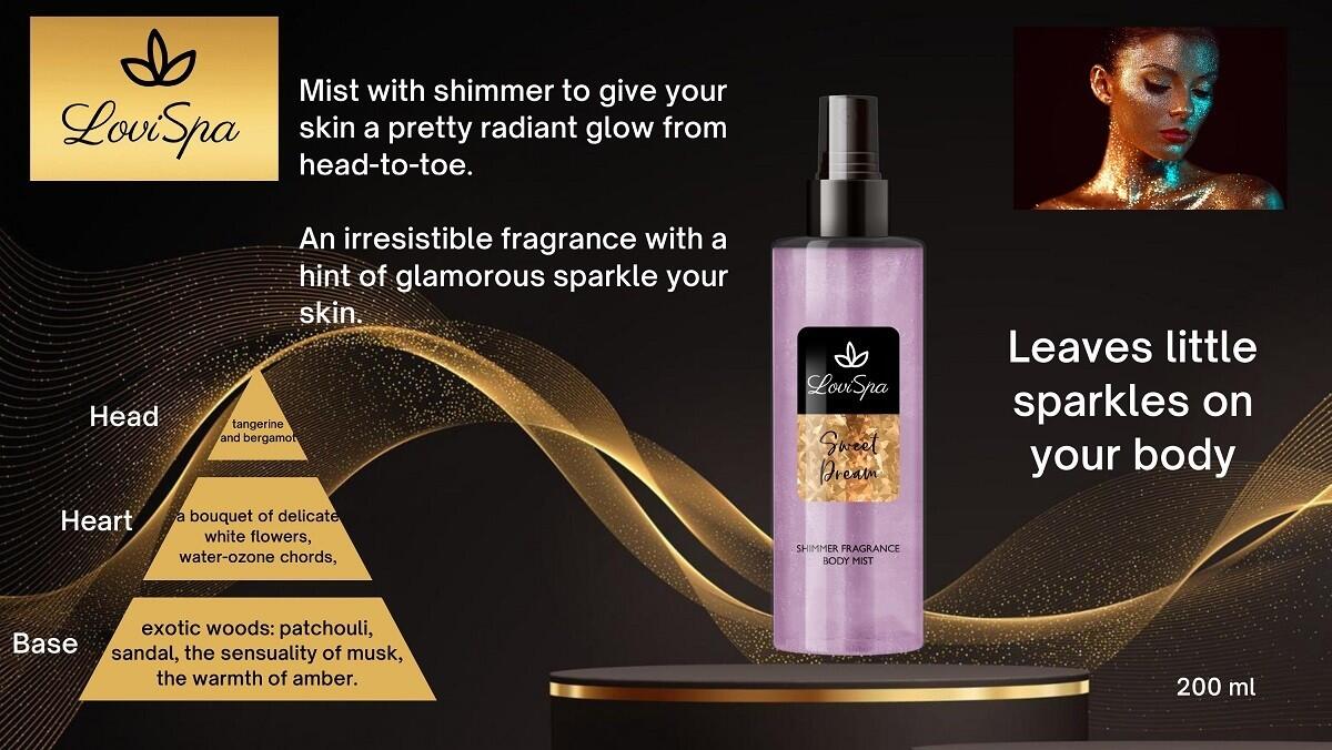 BODY MIST PREMIUM AMB PURPURINA DOLÇA 200ML