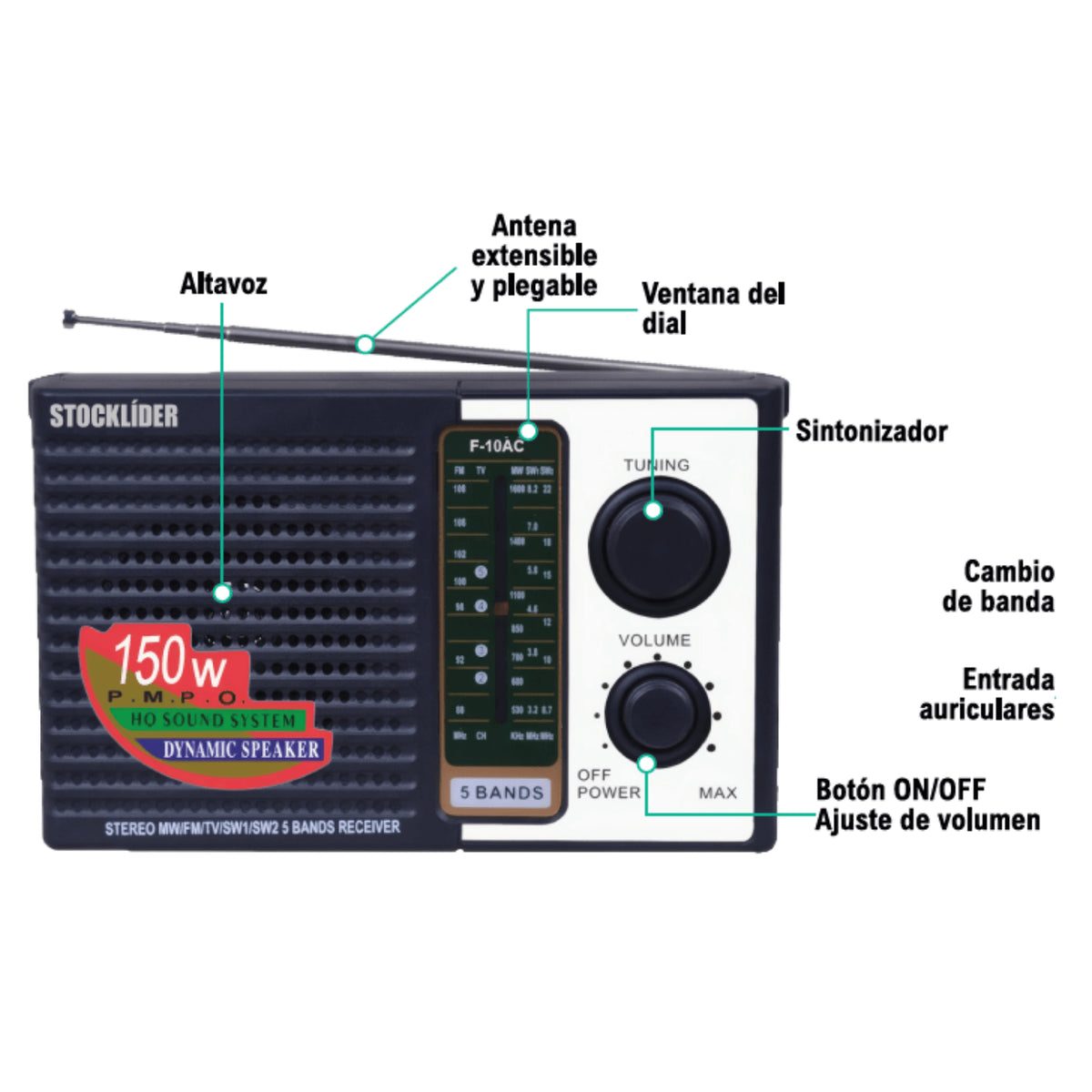 Radio Portátil Con 5 Bandas