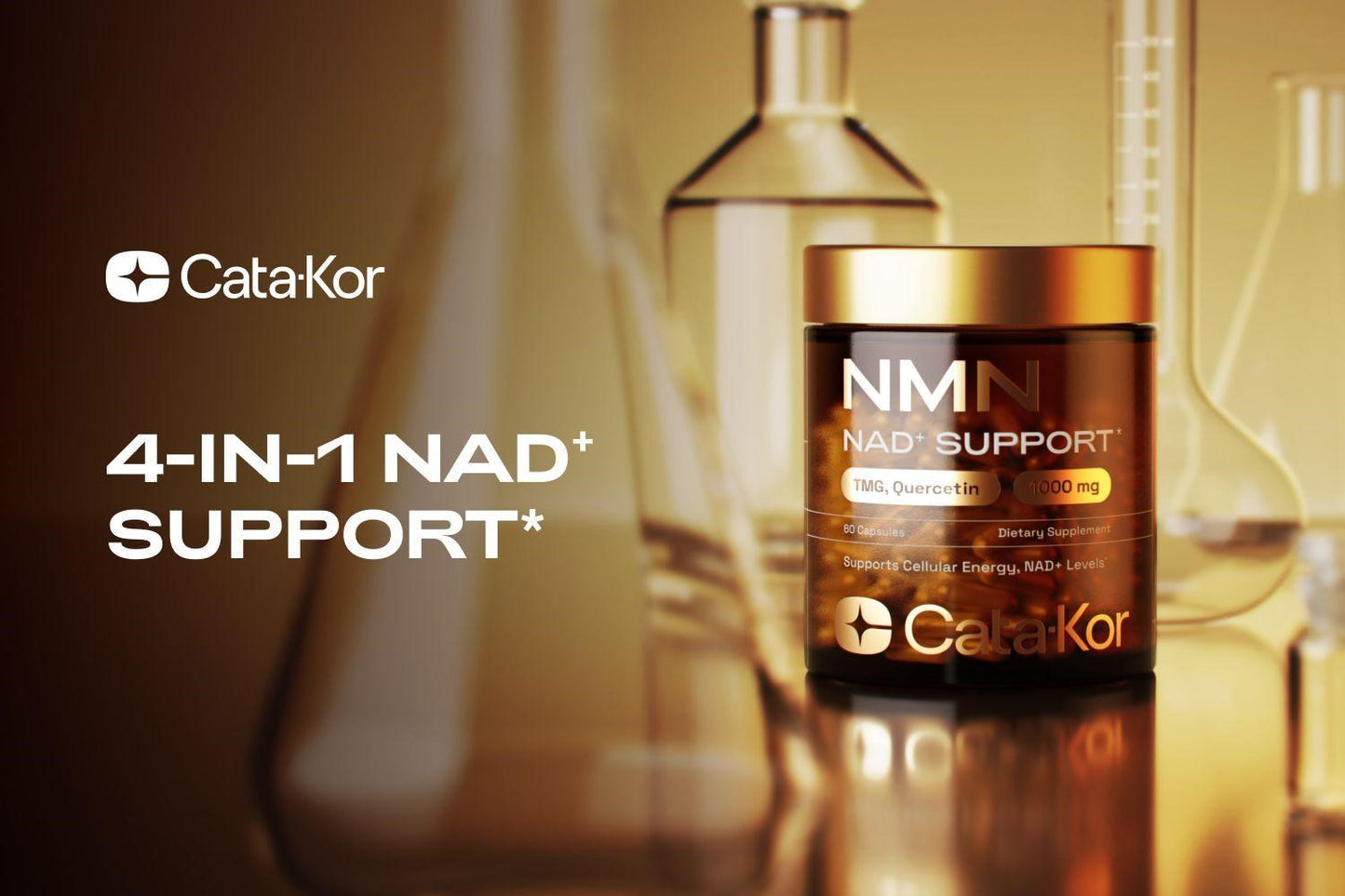 Cata-Kor Suplemento NMN - Suplemento NAD 4 en 1 con quercetina | TMG | Resveratrol - Alternativa NMNH -