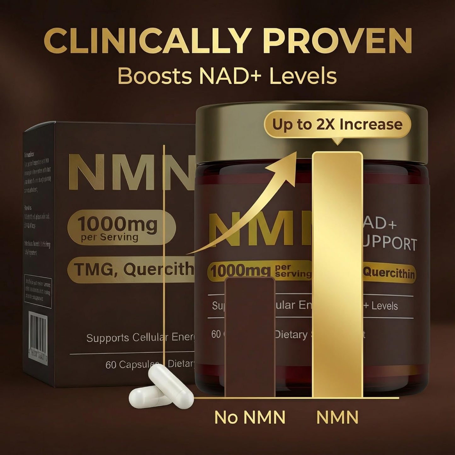 Cata-Kor Suplemento NMN - Suplemento NAD 4 en 1 con quercetina | TMG | Resveratrol - Alternativa NMNH -