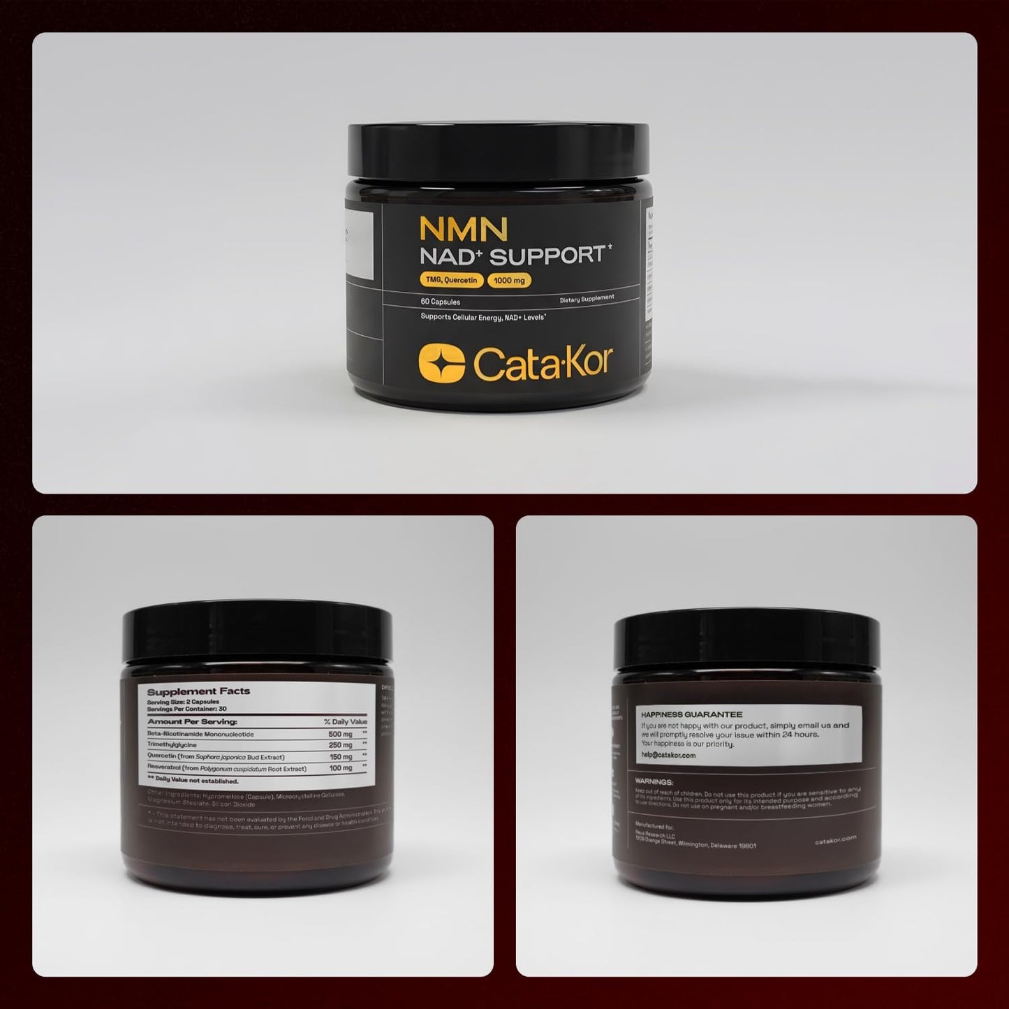 Cata-Kor Suplemento NMN - Suplemento NAD 4 en 1 con quercetina | TMG | Resveratrol - Alternativa NMNH -