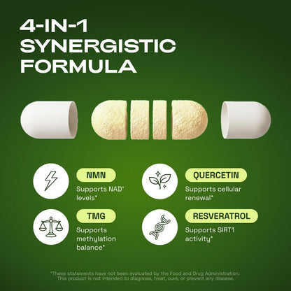 Cata-Kor Suplemento NMN - Suplemento NAD 4 en 1 con quercetina | TMG | Resveratrol - Alternativa NMNH -