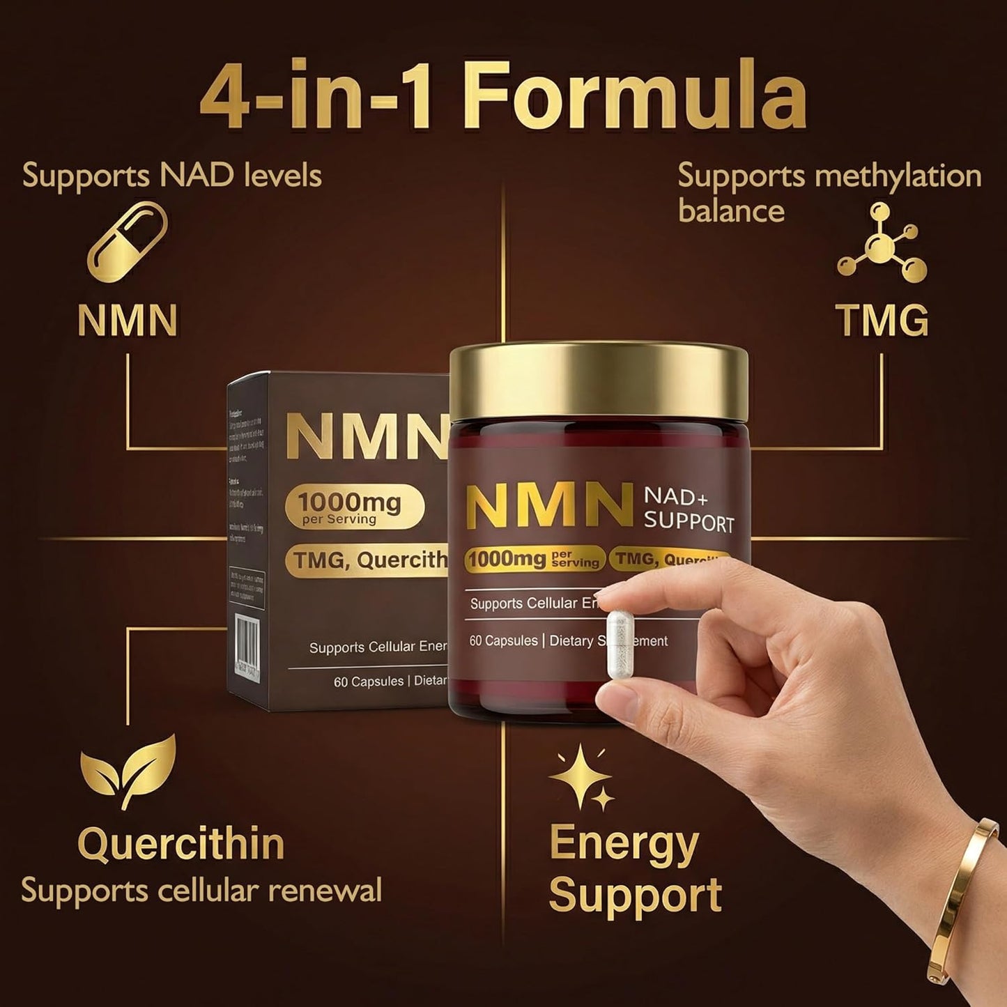Cata-Kor Suplemento NMN - Suplemento NAD 4 en 1 con quercetina | TMG | Resveratrol - Alternativa NMNH -