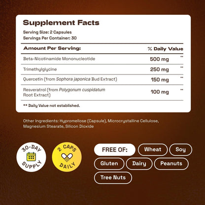 Cata-Kor Suplemento NMN - Suplemento NAD 4 en 1 con quercetina | TMG | Resveratrol - Alternativa NMNH -