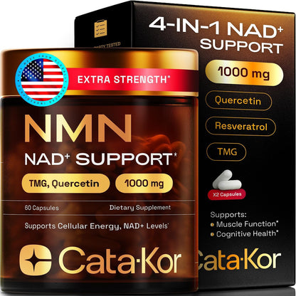 Cata-Kor Suplemento NMN - Suplemento NAD 4 en 1 con quercetina | TMG | Resveratrol - Alternativa NMNH -