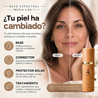 Base Espectral Media 4 en 1 – Impermeable, Larga Duración, SPF50 y Cobertura Total