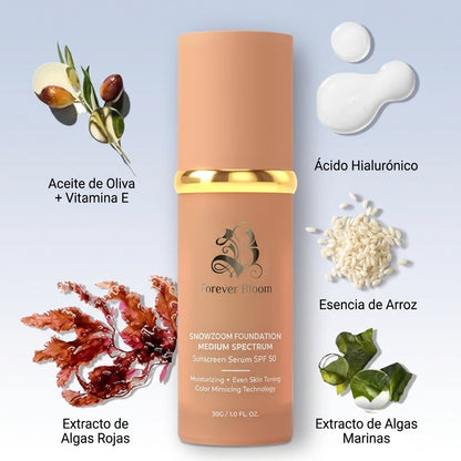 Base Espectral Media 4 en 1 – Impermeable, Larga Duración, SPF50 y Cobertura Total