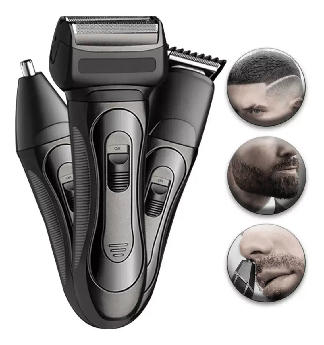 Máquina de Barbear Elétrica 3 em 1 para Barba, Nariz e Cabelo