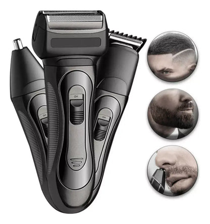 Máquina de Barbear Elétrica 3 em 1 para Barba, Nariz e Cabelo
