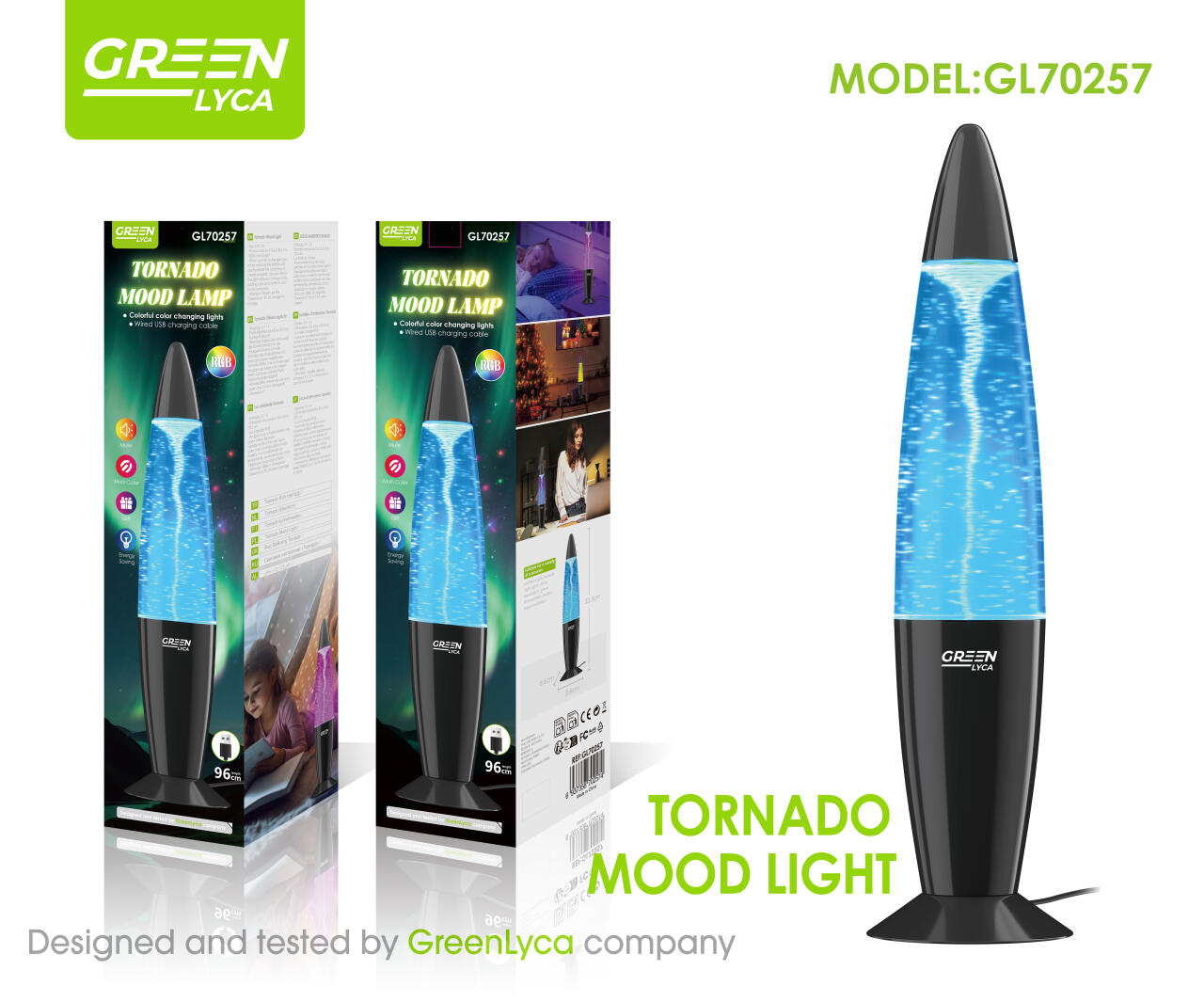 Lámpara ambiental tornado, Luz RGB, Green Lyca