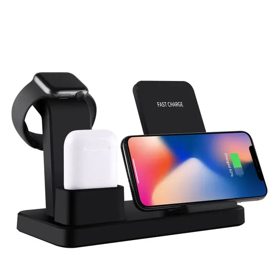 Cargador 3 en 1 Inalámbrico – Carga Teléfono, Reloj y Audífonos al Mismo Tiempo