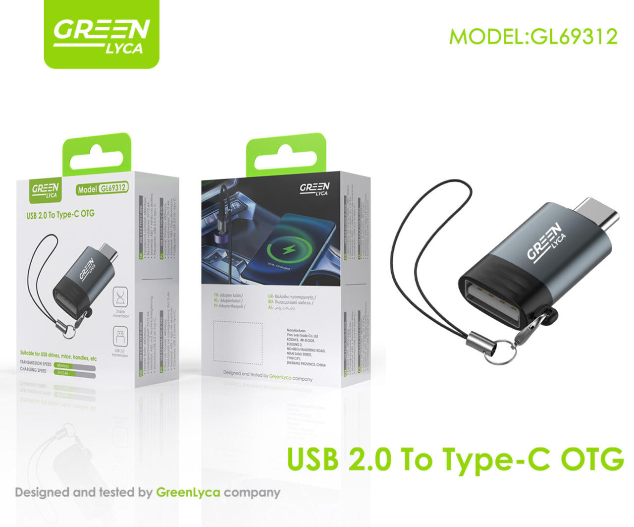 Convertidor USB 2.0 A C-Port Green Lyca GL69312