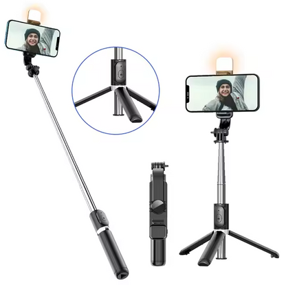 Trípode y selfie para móviles, control remoto Bluetooth, con rotación de 360°, 1040 mm de longitud, con luz, Q02S