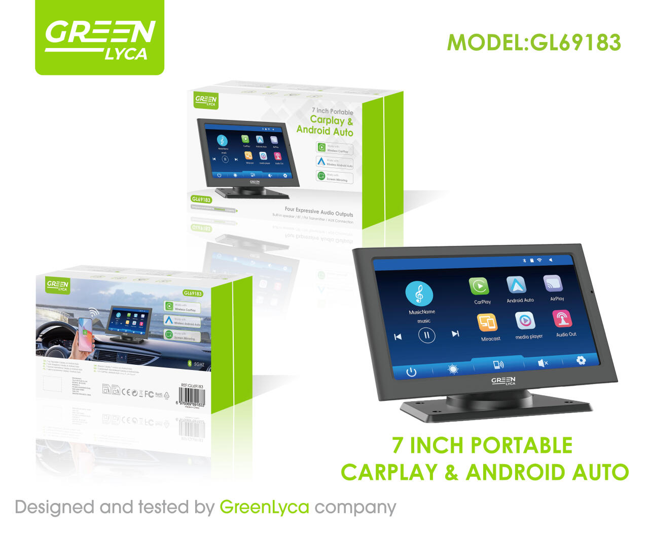 Carplay y android auto MP5, 7 pulgadas Green Lyca GL69183