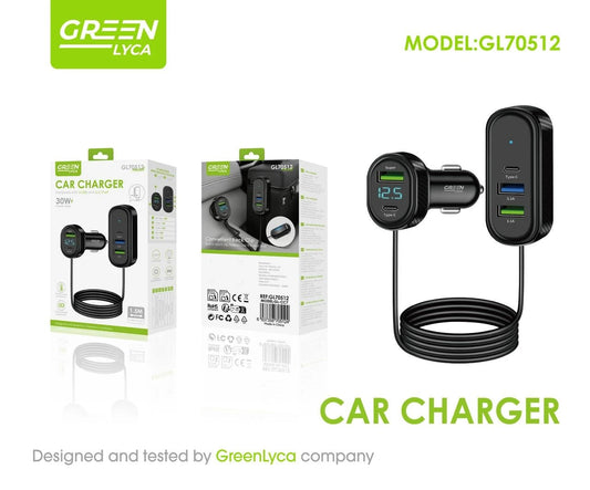 Cargador de Coche Hub 30W Green Lyca GL70512