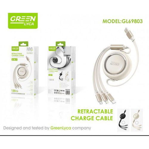 Cabo de Carregamento Múltiplo 3 em 1 Retrátil – Carregamento Rápido de 100W USB-C