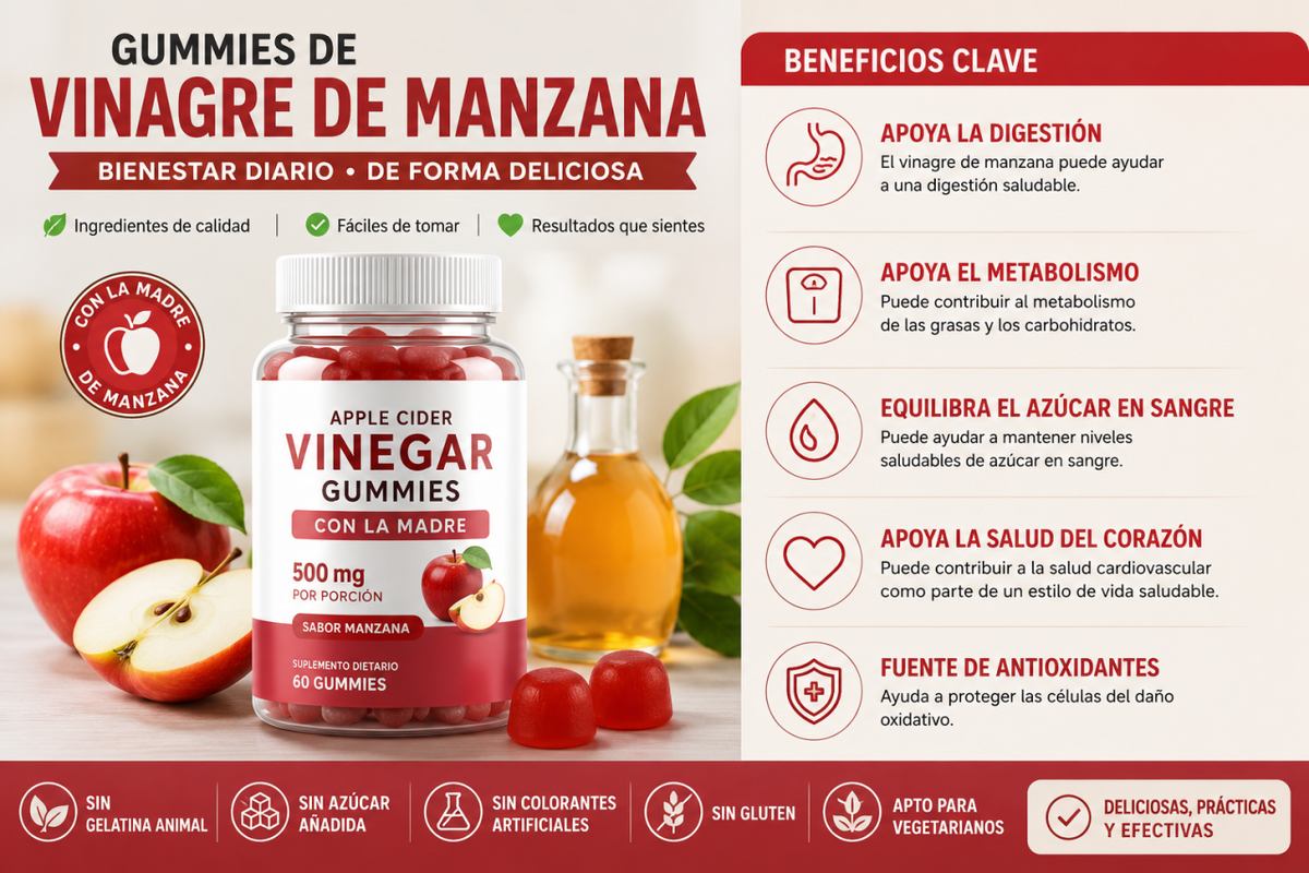 Gummies de Vinagre de Manzana para Digestión y Adelgazamiento – Gomitas Keto Detox 65 Unidades