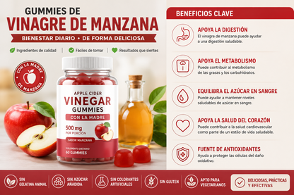 Gummies de Vinagre de Manzana para Digestión y Adelgazamiento – Gomitas Keto Detox 65 Unidades