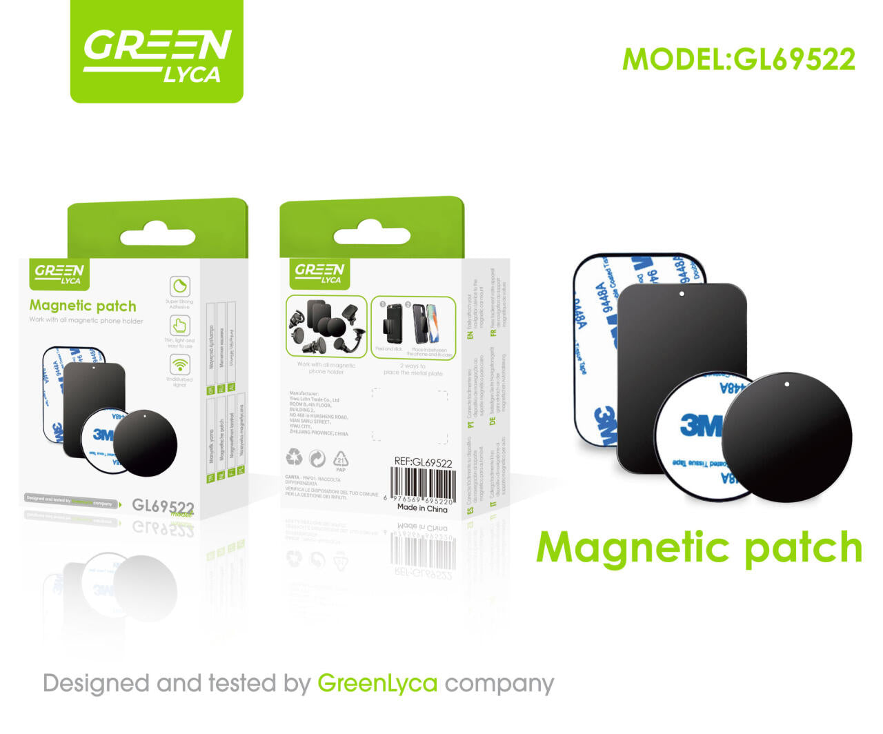 Láminas Metálicas para Soporte Magnético de Móvil, Green Lyca GL69522