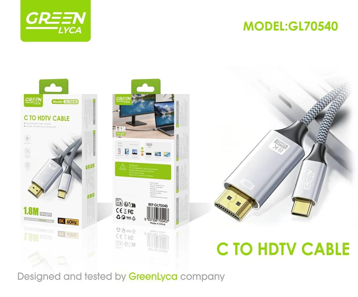 Cable USB-C a HDMI 8K 1,8 m Green Lyca GL70540