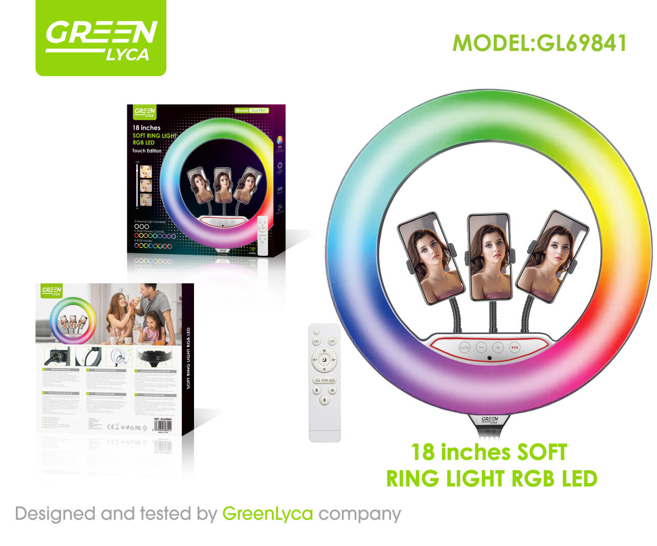 Luz LED 18” con control táctil para fotografía y video.
