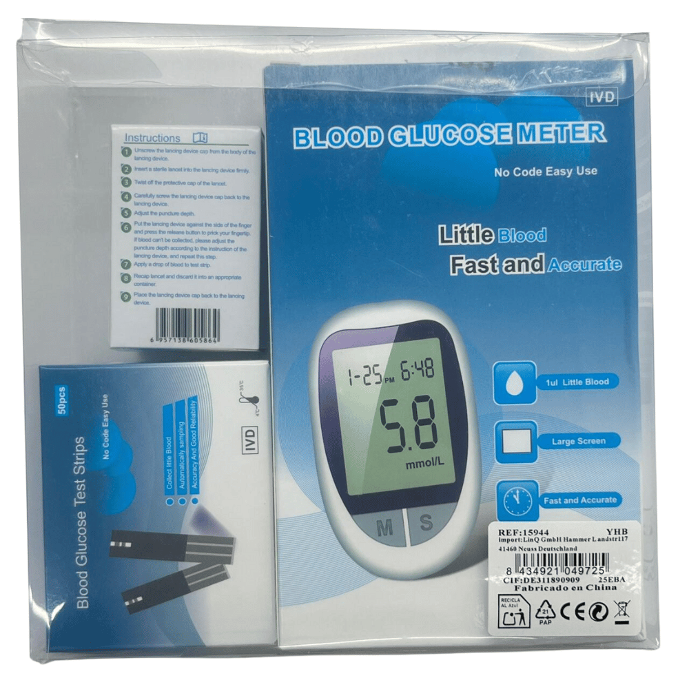 Medidor de Glucosa en Sangre Digital con 50 Tiras y 50 Lancetas – Control Preciso y Seguro en Casa
