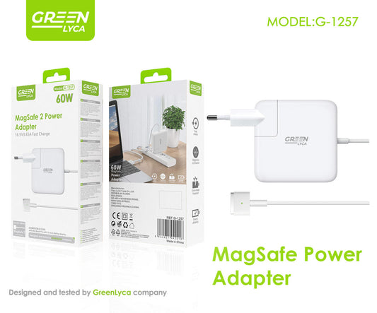 Cargador MagSafe T-Tip, 60 W, 16.5v3. 65A, MacBook pro, Green Lyca