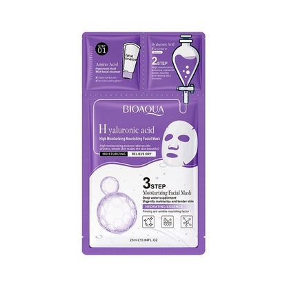 Mascarilla Facial 3 Pasos Ácido Hialurónico Y Aminoácidos (0.8g + 0.8g + 25g)