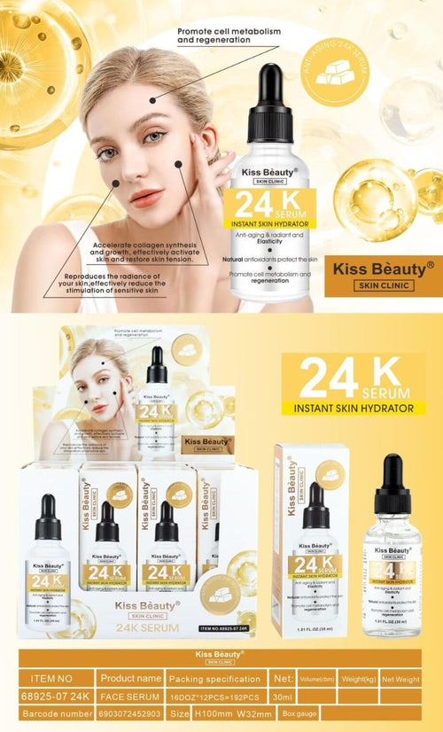 Sérum Facial Skin Clinic 24K Oro 30ML Kiss Beauty – Luminosidad y Reafirmación Premium