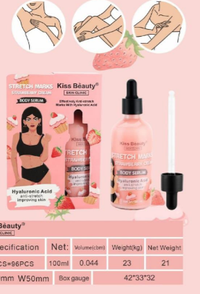 Serum Corporal Anti‑Estrías Ácido Hialurónico y Fresas Kiss Beauty 100 ml – Suavidad, Elasticidad y Fragancia Dulce 🍓