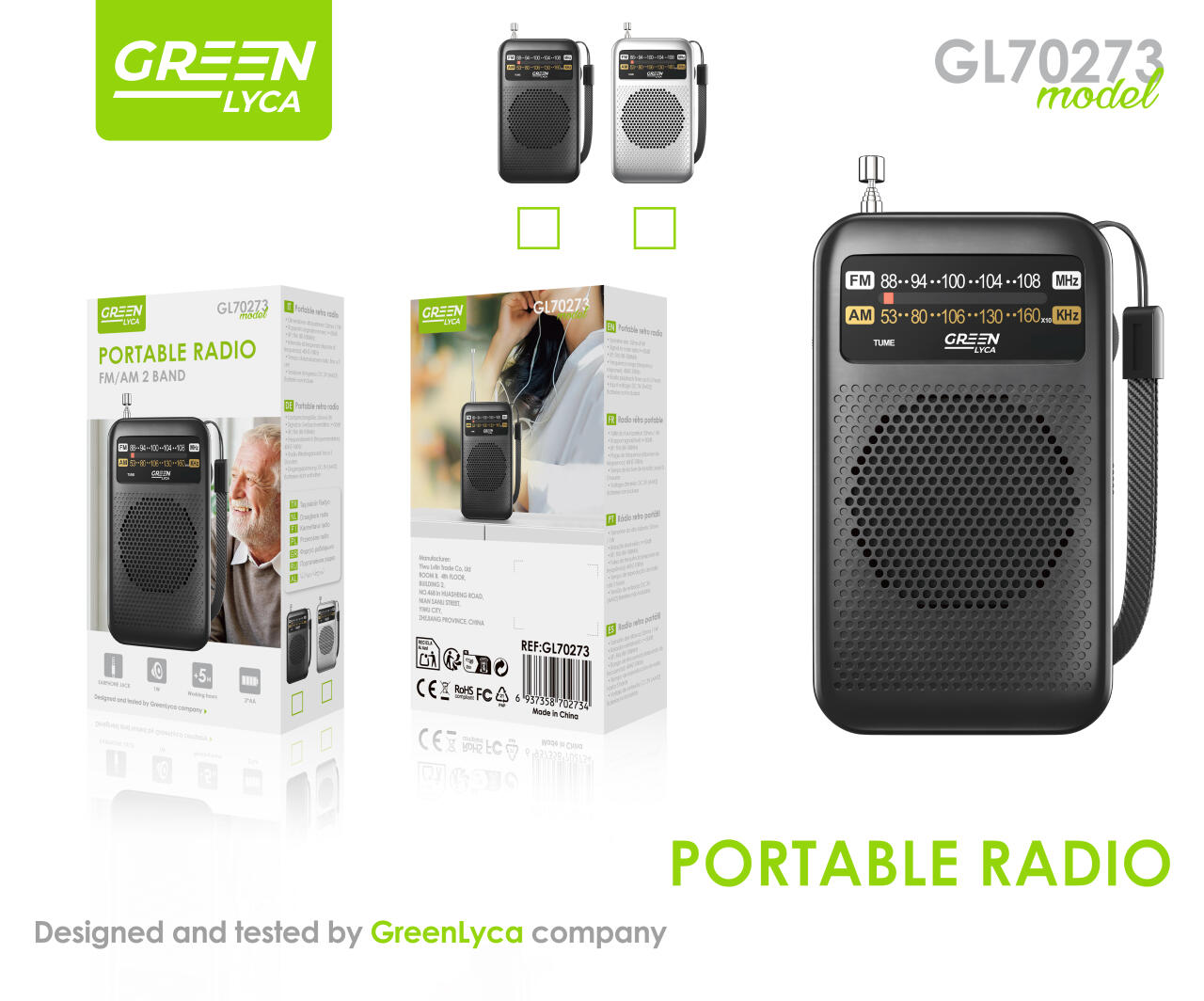 Radio portable FM/AM 2 Bandas, Green Lyca GL70273