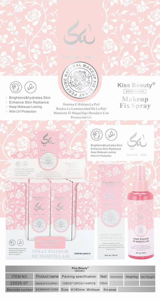 Kiss Beauty Makeup Fix Spray SPF 30 – Bruma fijadora multifunción para un maquillaje perfecto