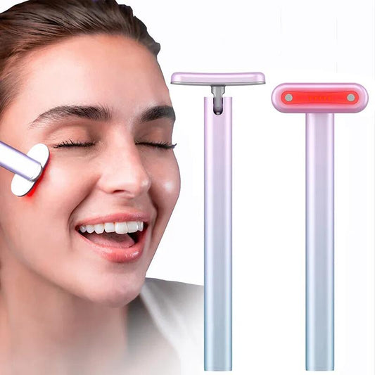 Massageador Facial 4 em 1 com Luz Vermelha LED – O Segredo de um Rosto Radiante