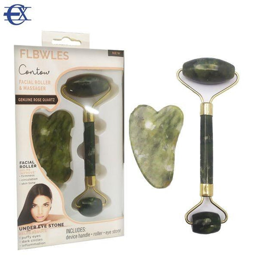 Masajeador Facial. Rodillo De Jade Y Piedra Gua Sha