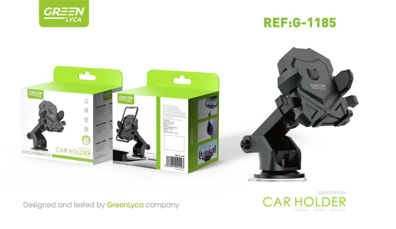 Soporte de móvil para coche con rotación de 360° por ventosa adhesiva, Green Lyca G-1181