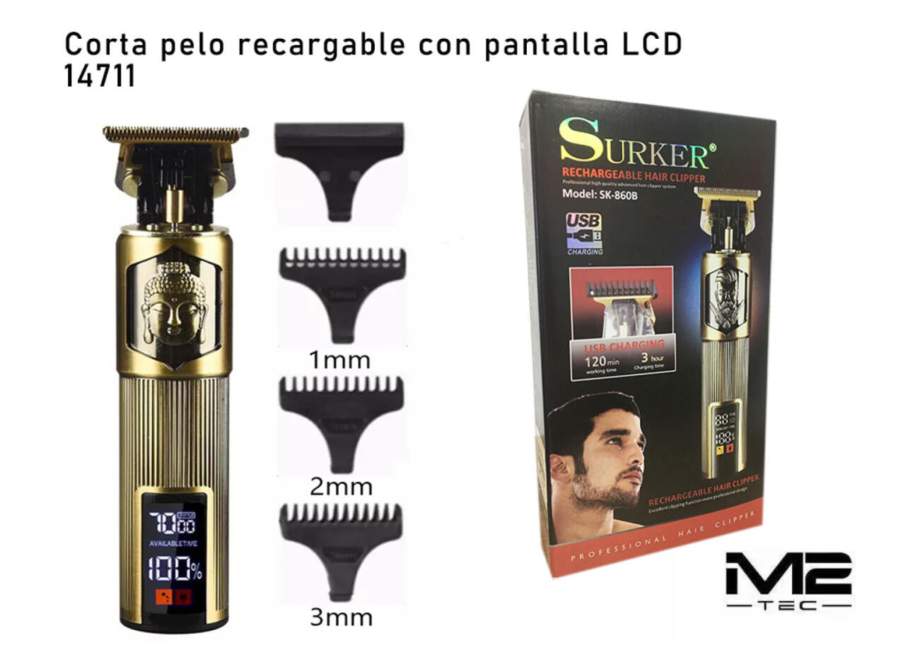 Cortapelo Recargable con Pantalla LCD 1 mm · 2 mm · 3 mm