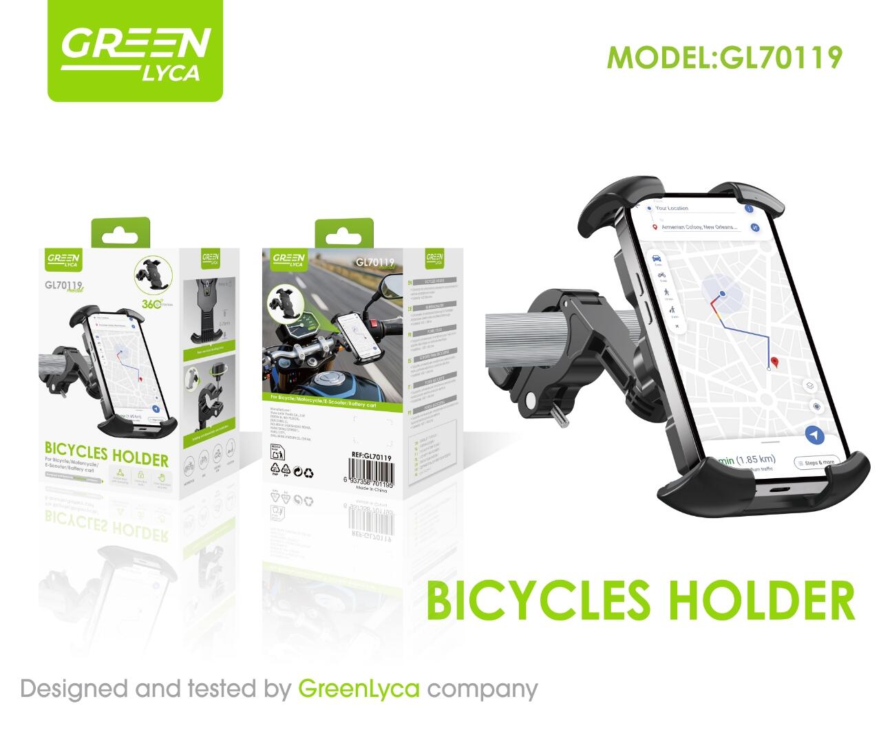 Soporte de móvil firme y resistente para motocicleta, bicicleta y scooter. Green Lyca GL70119