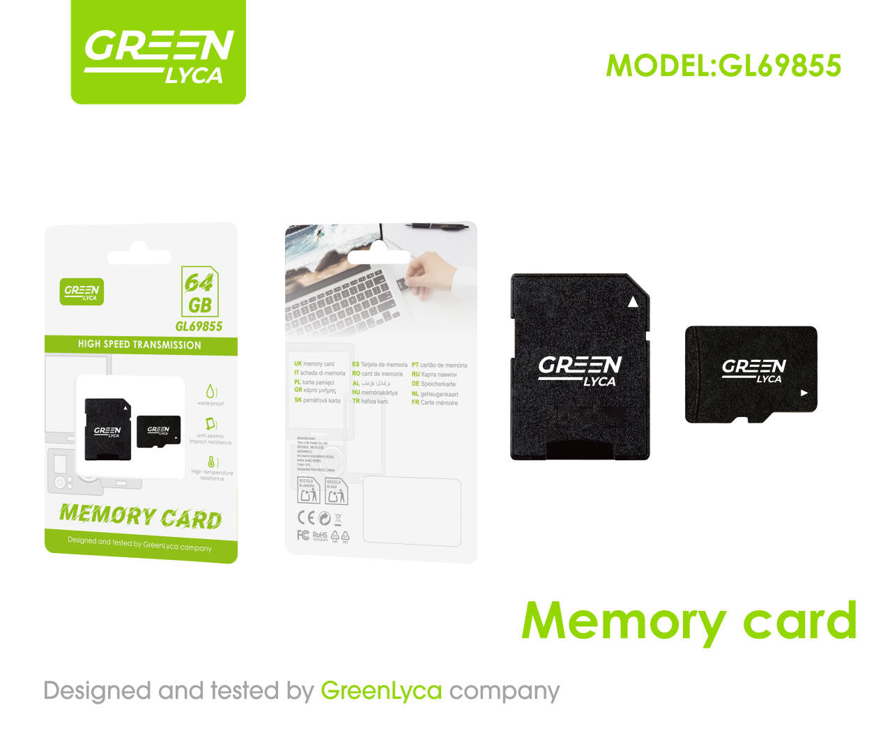 Tarjeta SD 64GB para fotos, videos y archivos.