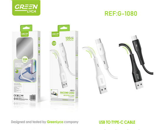 Cable de Silicona Usb-a a Usb-c de 3A, 120 Cm Green Lyca G-1080