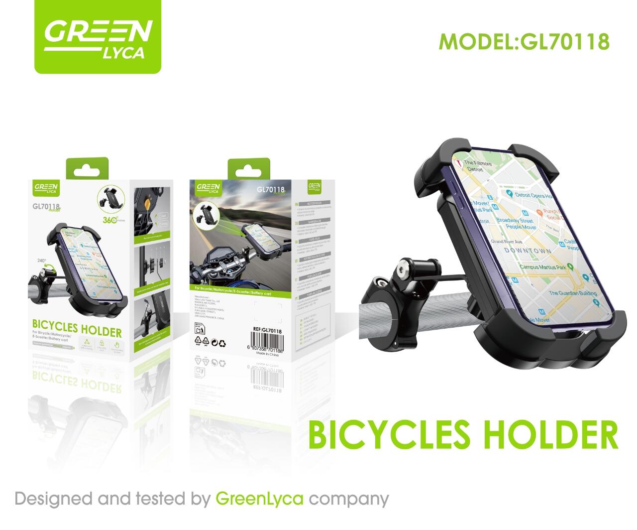 Soporte de móvil firme y resistente para motocicleta, bicicleta y scooter. Green Lyca GL70118