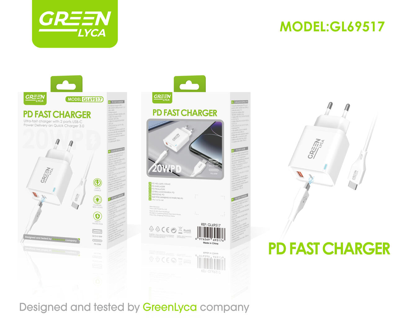Cargador 20W A+C con cable C-C